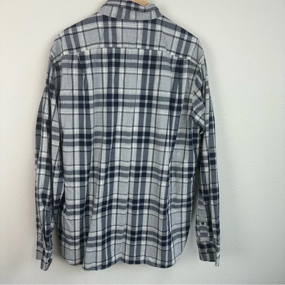 J.Crew Mens XL Plaid Button Down Shirt Navy Blue Grey Tailored 100% Cotton L/S